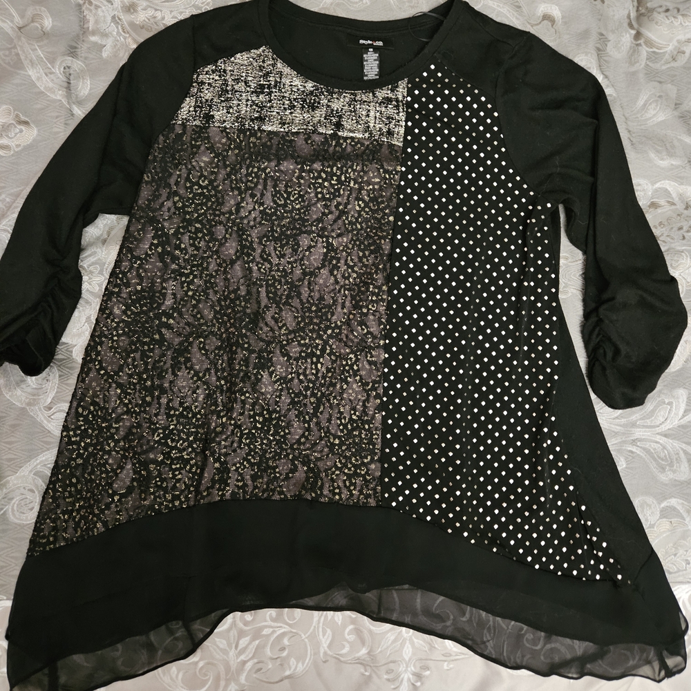 Style & Co. Black and Metallics Patterned Blouse